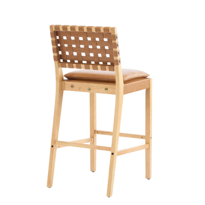 Philip – Lot de 4 tabourets de bar modernes en bois d’hevea avec dossier en tressage, finition naturelle