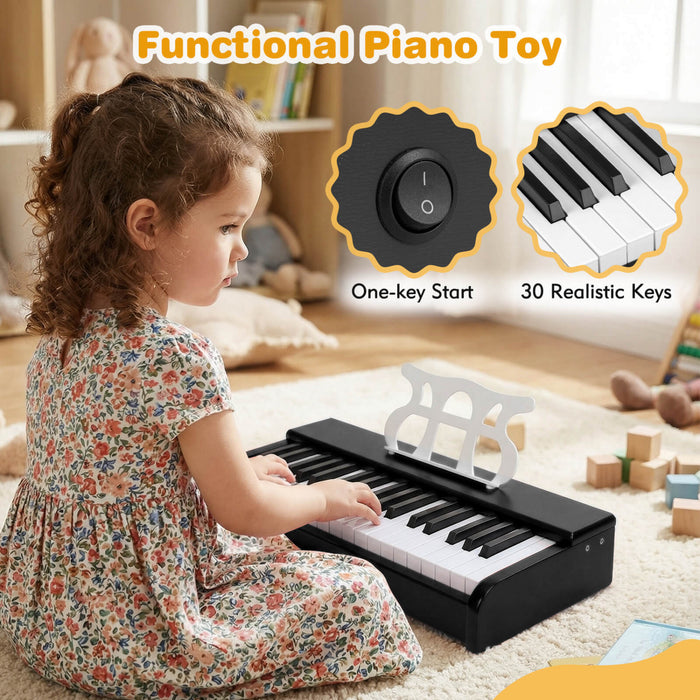 Costway Clavier de Piano pour Enfants 30 Touches avec Pupitre Amovible et Fonction Demarrage a Une Touche - Noir