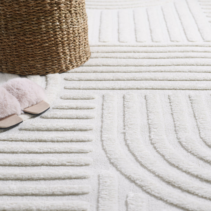 Carpette à poil long Quinto à motif de cercles géométriques - 2 pi 7 po x 8 pi