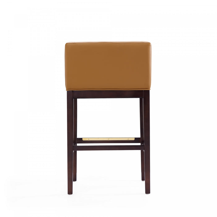 Tabouret de bar Kingsley style moderne du milieu du siecle en bois et tissu couleur camel - Lot de 3