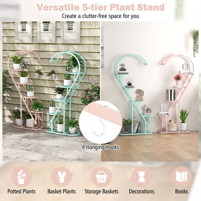 Costway 5 Etagere En Forme De Cœur Avec Crochet Suspendu Pour Plusieurs Plantes Rose Et Bleu
