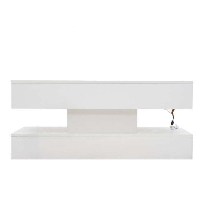 Flexi Table Basse Relevable Hydraulique 39.9 po avec Eclairage LED et Rangement Cache, Blanc