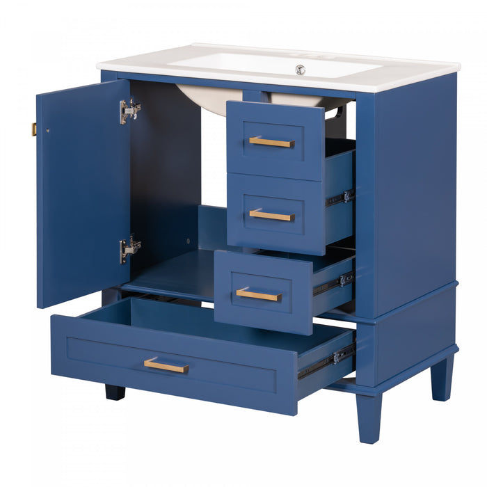 Olivia meuble de salle de bain 30\" avec vasque et tiroirs de rangement, bleu