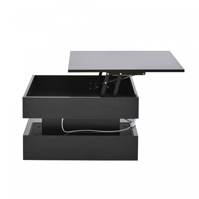 Oliver table basse relevable – table avec eclairage LED et 2 tiroirs, noir