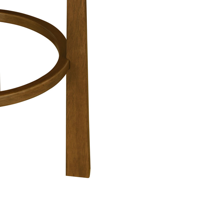 Vera – Lot de 2 tabourets de bar en bois d’hevea pour interieur avec coussin rond ivoire, finition noyer fonce