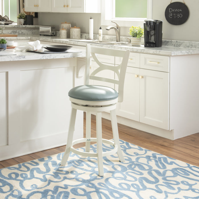 Tabouret Sawyer de hauteur comptoir en similicuir - crème et bleu