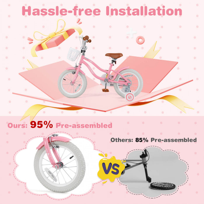 Velo Costway 14\" Pour Enfants Avec Roues D'entrainement Amovibles Et Panier Pour 3-5 Ans