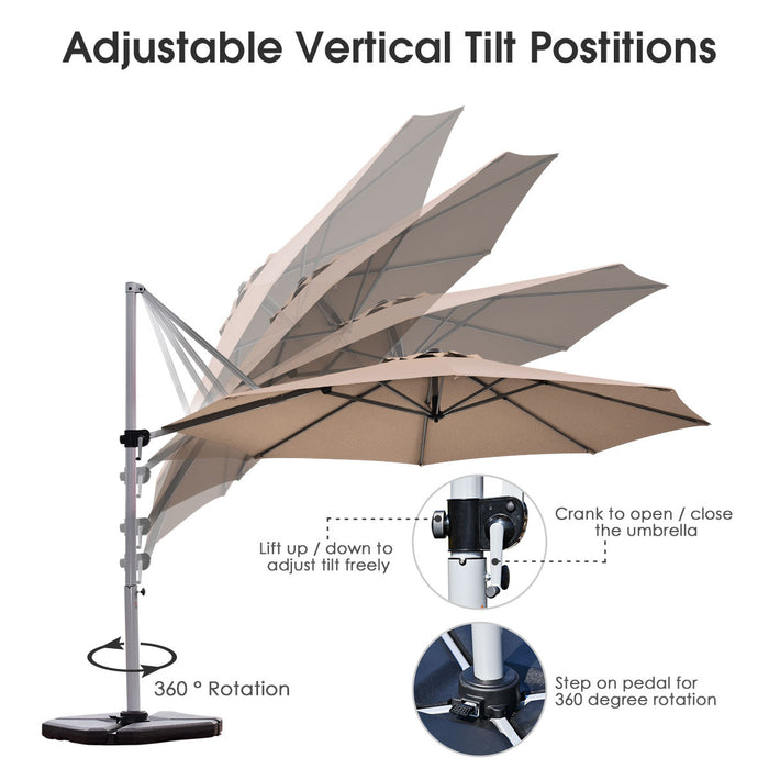 Costway Parasol deporte pour patio de 11 pieds, rotation a 360 degres, inclinaison en aluminium, base beige