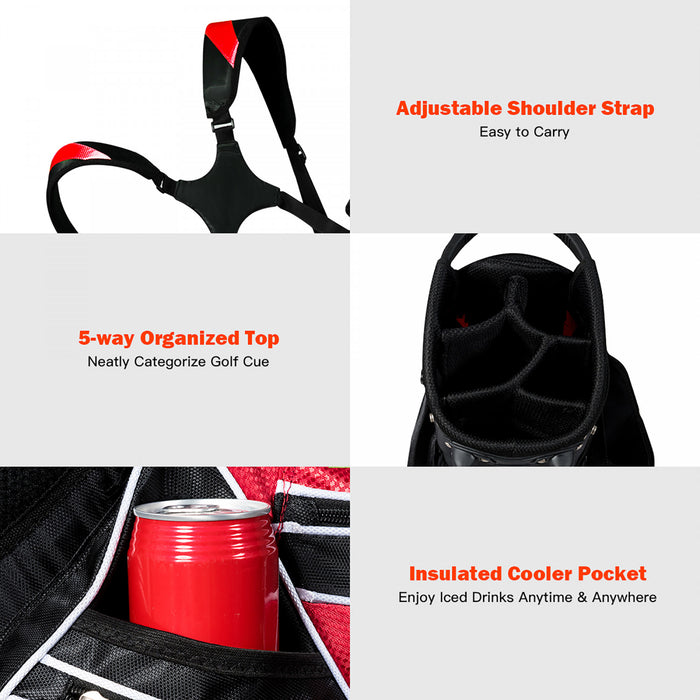 Costway Golf Stand Cart Bag Club W/6 Way Divider Carry Organizer Poches Stockage Rouge