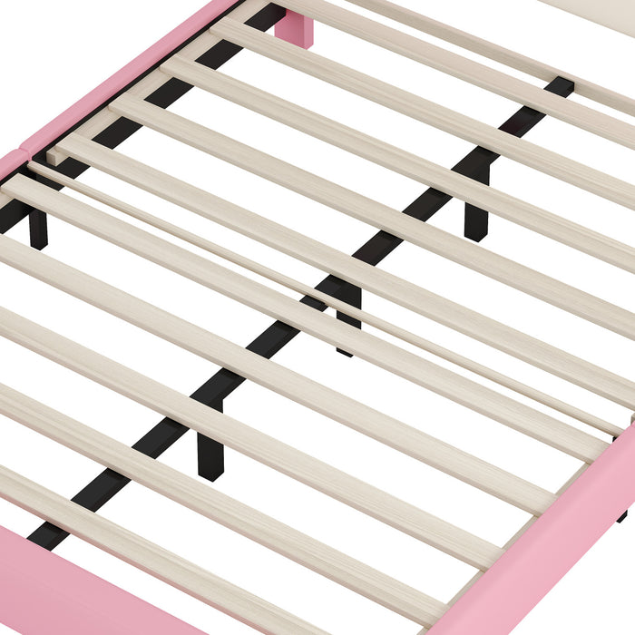 Lit Princesse Judson Tapisse Avec Tete De Lit En Forme De Couronne Et Cadre Plateforme En Pu, Taille Full, Rose