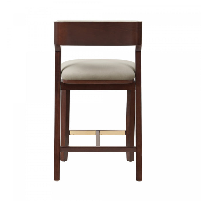 Tabouret de comptoir moderne Patricia en bois avec revetement en lin