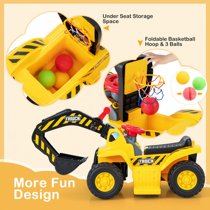 Costway 6v Electric Kids Ride Sur L'excavatrice Pretend Jouer Tracteur De Jouet W / Cercle De Basket-ball