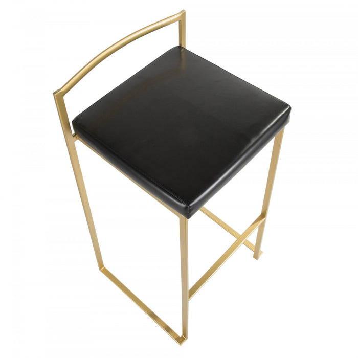 Tabouret bar contemporain Fuji en similicuir noir - ensemble de 2