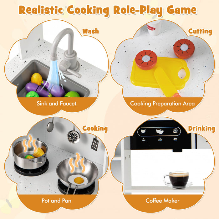 Costway Pretendre Jouer Cuisine Pour Enfants Tout Petit Enfant Age De 3 + Jeu De Jouet En Bois Avec Capuchon De Gamme Blanc