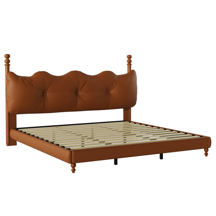 Cadre de lit plateforme en simili cuir Emma avec tete de lit, taille King, marron