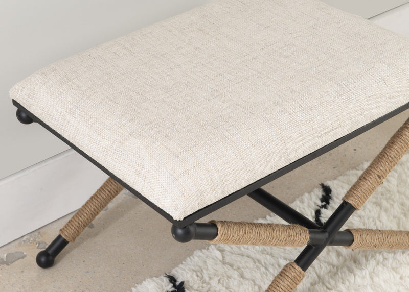 Pouf Ashburn Campaign en tissu d'apparence lin - noir