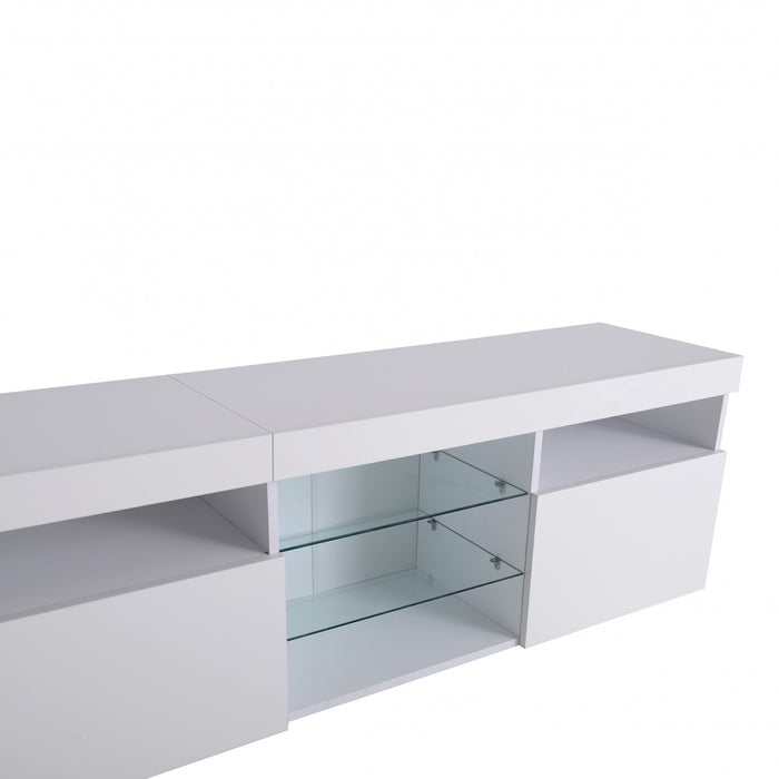 James 70.8\" Cabinet TV Moderne avec Eclairage LED USB et Facade Haute Brillance, Blanc