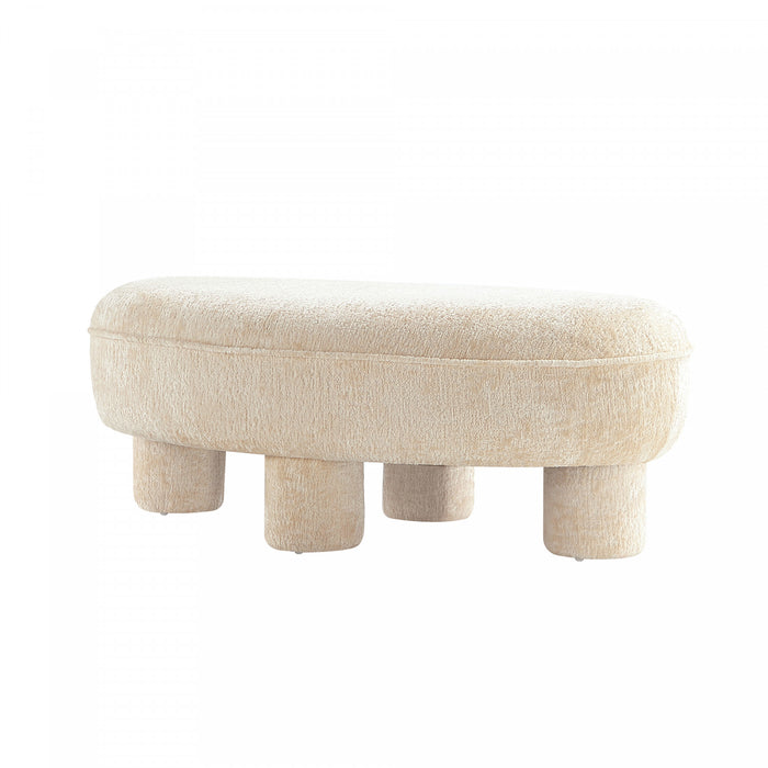 Tabouret d’appoint Tribeca style mid-century moderne en chenille creme