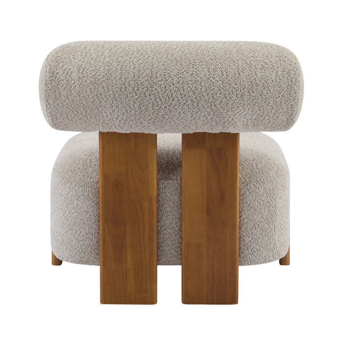 Luma Fauteuil de Salon Moderne en Bouclette a Dossier Enroule et Cadre en Bois Massif, Amande, Naturel