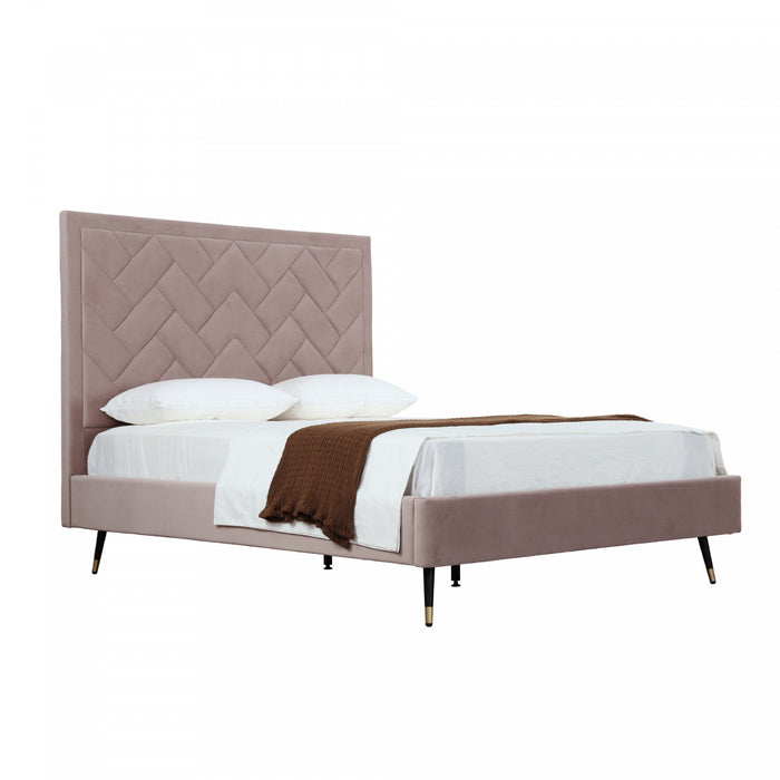 Lit Queen Moderne Rembourre en Velours Crosby, Coloris Blush