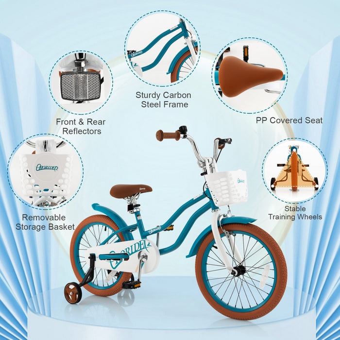 Costway 18\" Enfants Velo Tout-petit Velo Avec Roue D'entrainement Pour Fille De 4 A 8 Ans