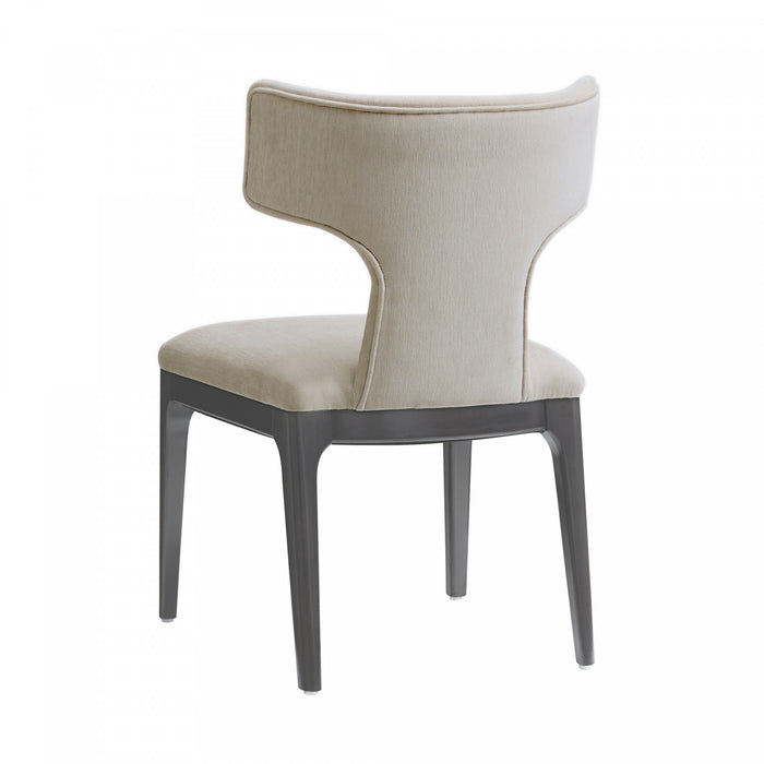 Chaise laterale en bois et chenille taupe style milieu du siecle Eloria - Lot de 2