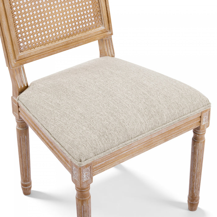Oliver lot de 2 chaises de salle a manger en bois massif (hevea) avec assise rembourree, dossier en cannage et pieds canneles, beige