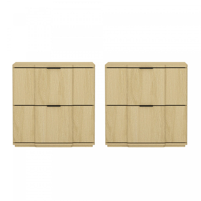 Table de nuit Clive style milieu du siecle moderne 56 cm en naturel et noir (2 tiroirs)