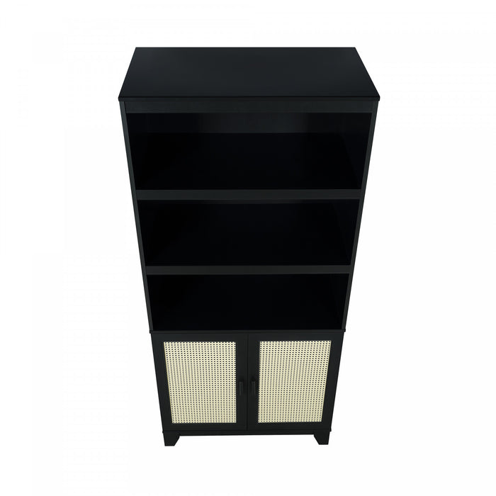 Armoire bibliotheque Sheridan style milieu du siecle 79 cm en noir (7 etageres) – Lot de 2
