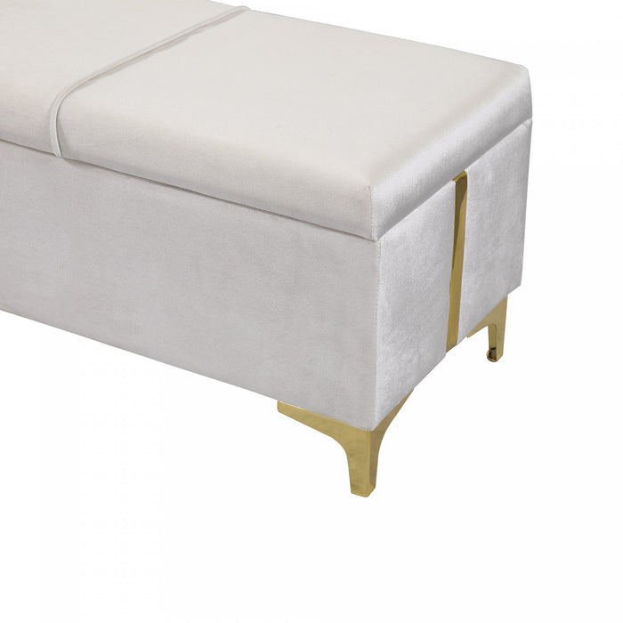 Banc Coffre De Rangement Tony En Velours Doux Avec Pieds Metalliques, Beige