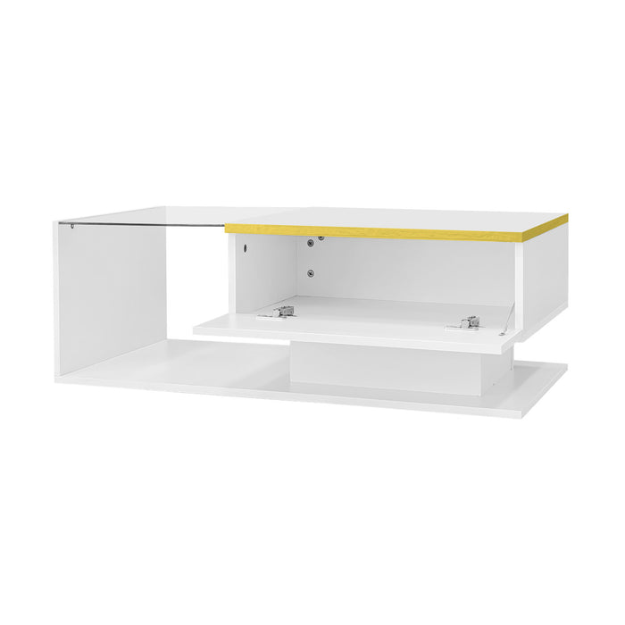 Ethan Table Basse Haute Brillance de 35,4\" avec Verre et Effet LED, Blanc