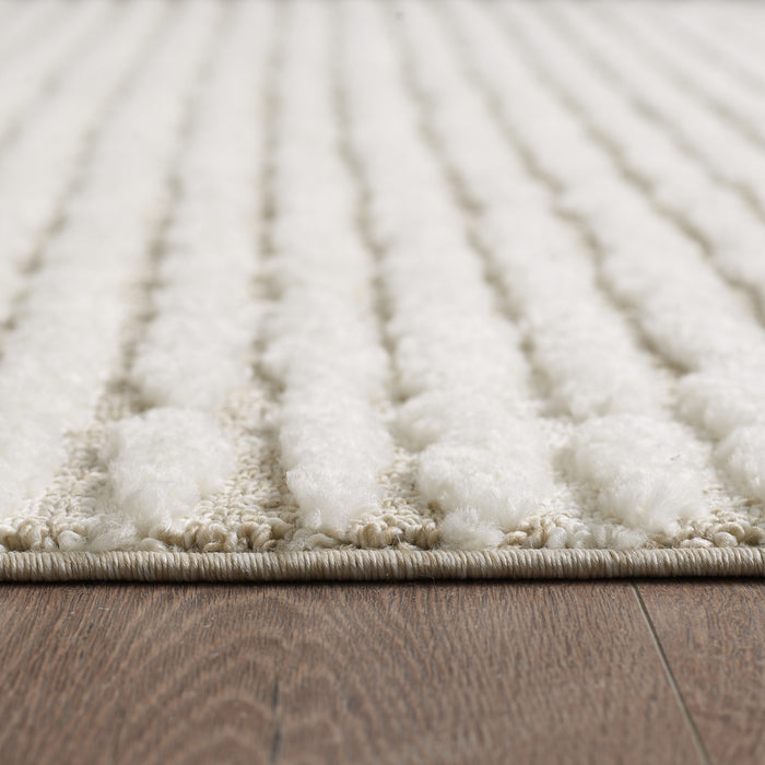 Carpette à poil long Quinto beige à motif de vagues - 5 pi 7 po x 7 pi 3 po 