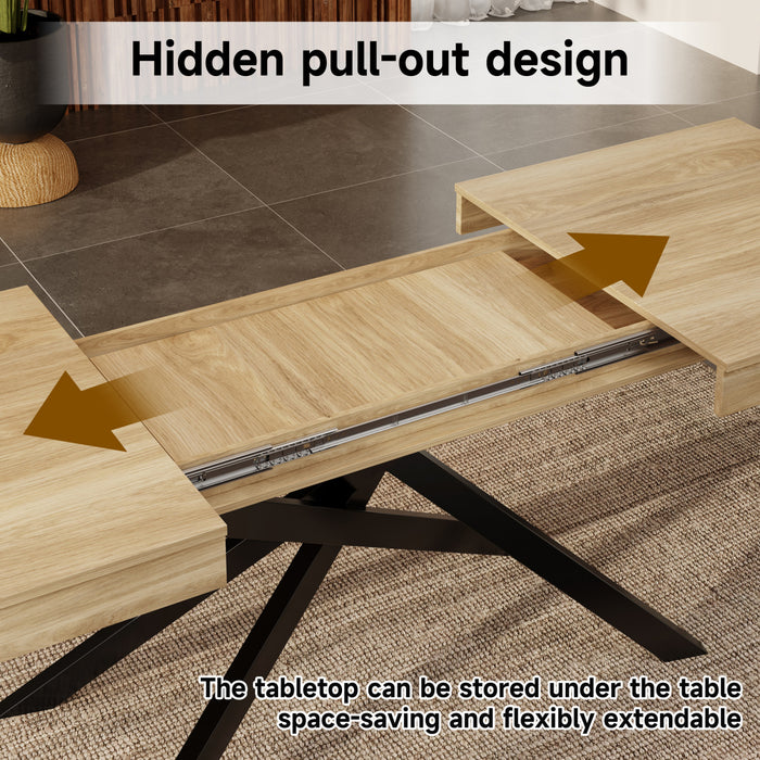 FlexDine Table a Manger Rectangulaire Extensible 55-71 po avec Pieds Croises et Finition Chene, Chene
