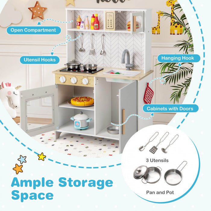 Costway Kids Kitchen Playset Avec Lumieres Sons Micro-ondes Four Cuisine Accessoires