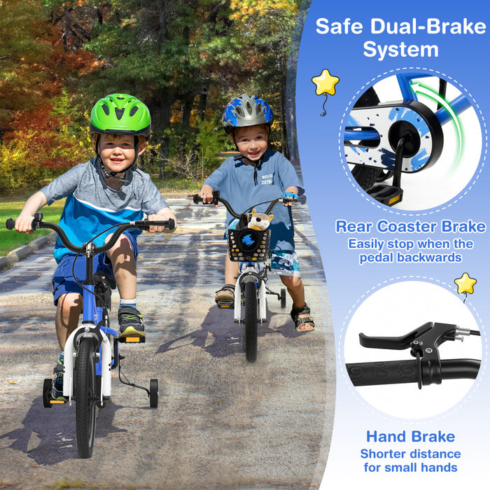Velo Costway 14'' Pour Enfants Avec Roues D'entrainement Amovibles Et Panier Pour 3-5 Ans Skyblue