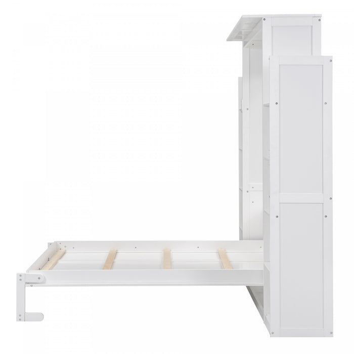 Aiden Lit escamotable Murphy avec etageres et eclairage LED, taille Full, blanc