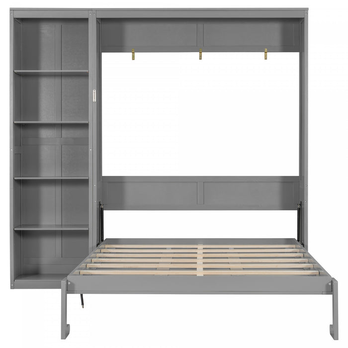 Jessie Lit escamotable mural multifonction avec etageres, Taille Queen, Gris