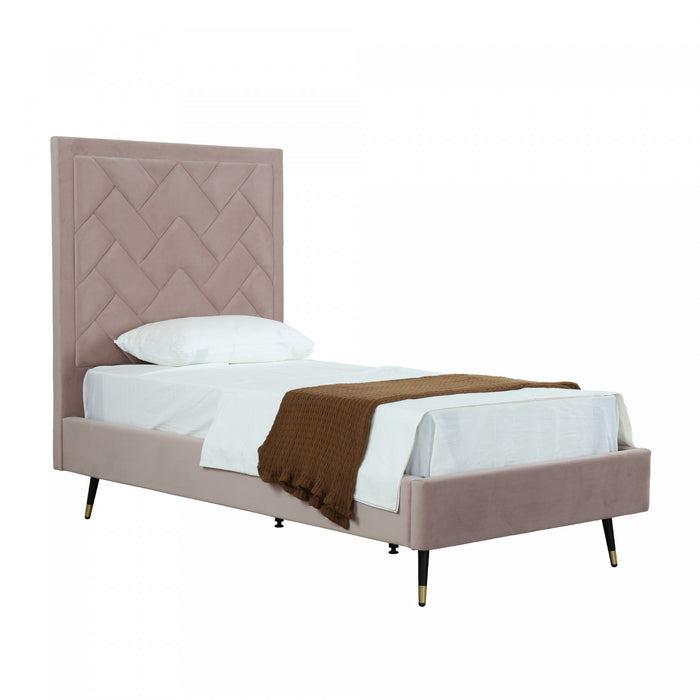 Lit simple moderne Crosby en velours capitonne, coloris rose blush