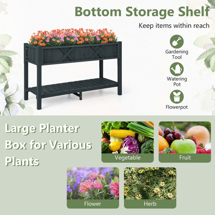Costway Hips Souleve Lit De Jardin Poly Bois Eleve Planter Boite Avec Les Jambes, Etagere De Stockage Noir