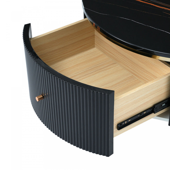 Table Basse Ronde Moderne Nelson De 31,5\" Avec 2 Tiroirs De Rangement, Noire