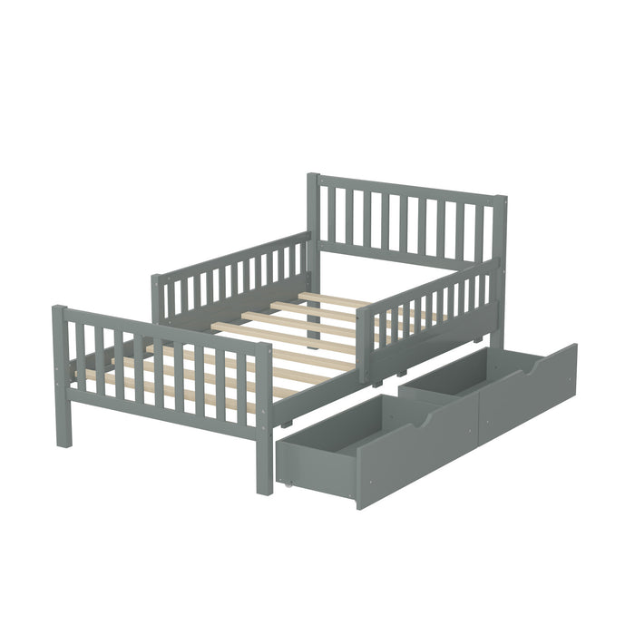 Emma – Lit Plateforme en Bois avec Barrieres de Protection et Tiroirs de Rangement, Format Simple - Gris