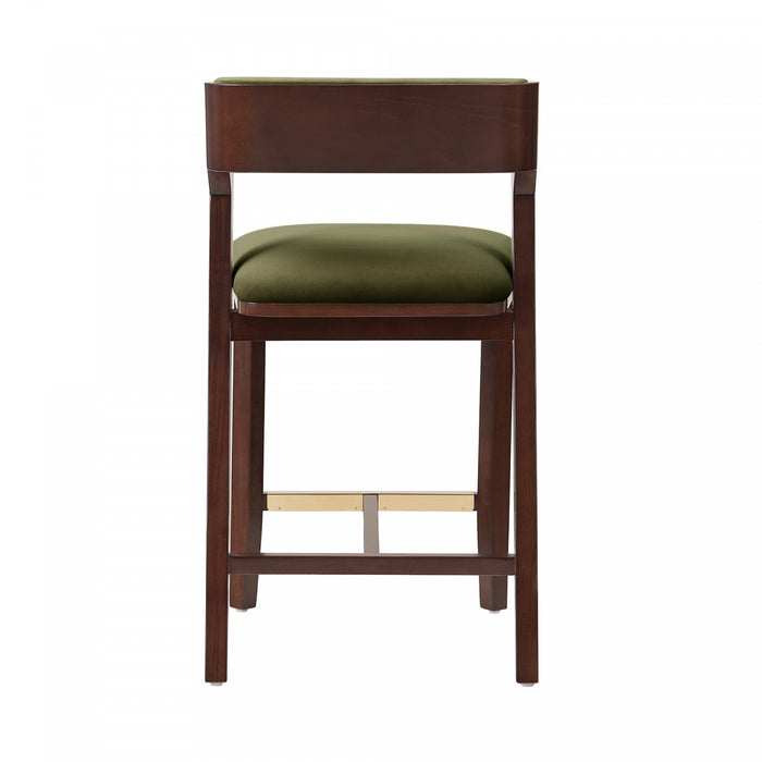Tabouret de comptoir moderne en bois Patricia avec revetement en tissu vert tortue - Lot de 3