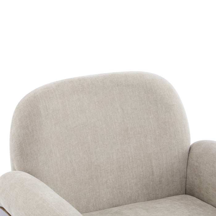Audrey Fauteuil d’appoint ergonomique en bois massif avec revetement en tissu, fauve