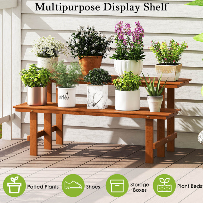 Costway 2 Etage Stand De Plante En Bois Avec Huile De Tec Finition Interieur Et Exterieur Pot De Fleurs