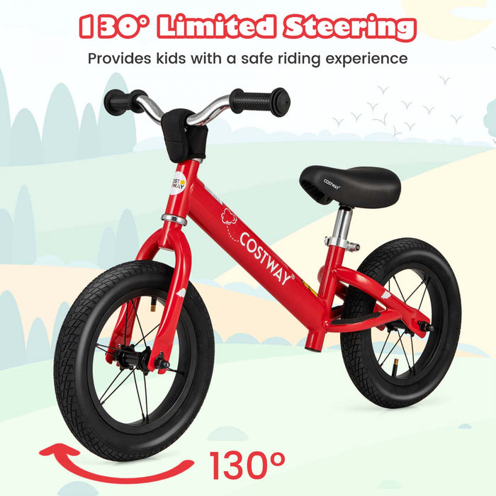 Bicycle D'equilibre Costway 12 Pouces Sans Pedale Bicycle D'entrainement Avec Pneus En Caoutchouc Gonflables Rouges