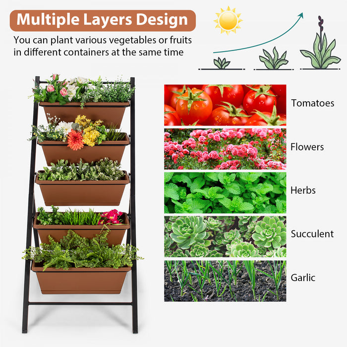 Costway 5 Niveaux Vertical Jardin Planter Boite Elevee Lit Eleve W / 5 Conteneur Marron