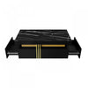 Noah Modern Coffee Table with Marble Pattern Top and Storage Drawers,Black | Noah table basse moderne – table avec plateau a motif marbre et tiroirs de rangement, noir