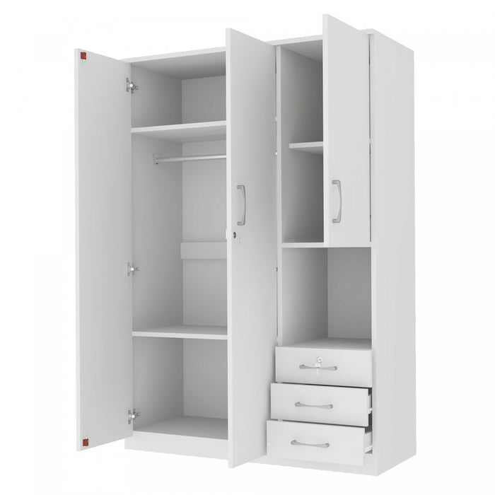 Armoire De Rangement Lydia En Bois De 47,2\" Avec 2 Portes, Etageres Et 3 Tiroirs, Blanche