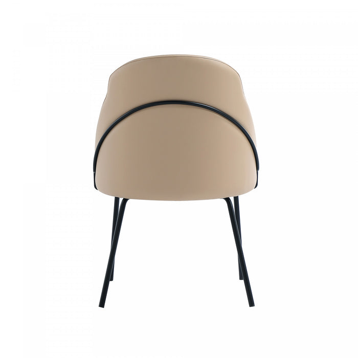 Chaise de salle a manger moderne Gracie en cuir vegetalien et metal, couleur beige et noir - Lot de 2