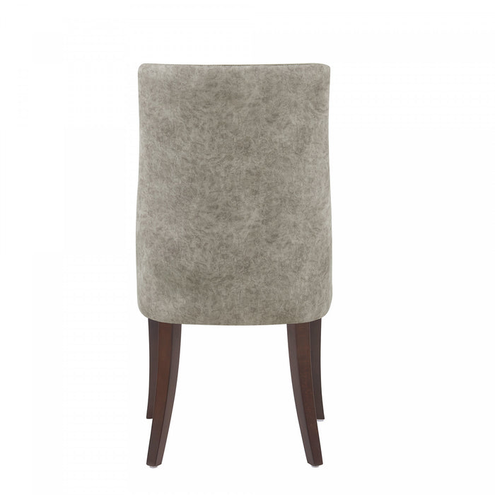 Chaise de salle a manger moderne Connie en bois, cuir vegetalien et velours taupe - Lot de 2